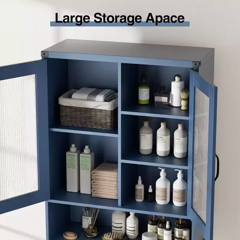 Over The Toilet Storage Cabinet with Tempered Glass Doors and Adjustable Shelf(Blue)