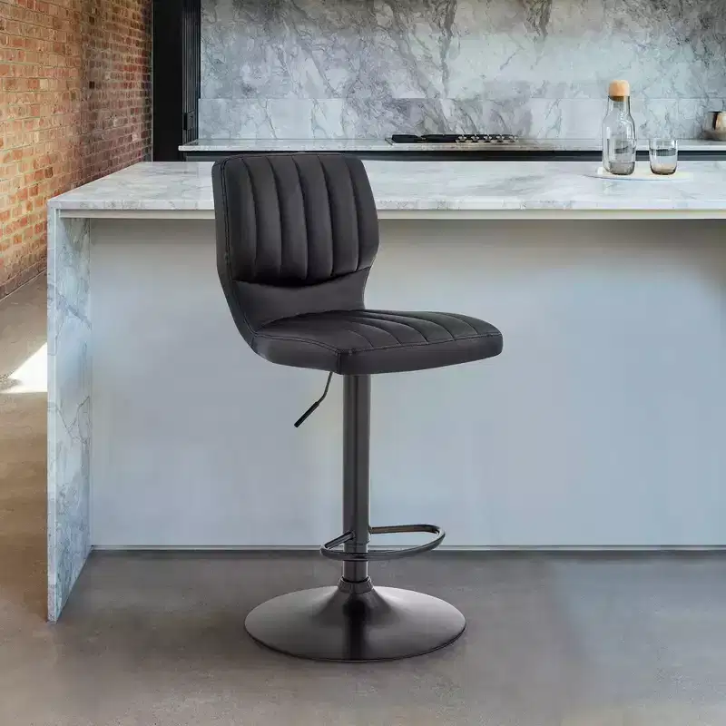 Bardot Adjustable Barstool with Faux Leather and Metal Finish - Armen Living