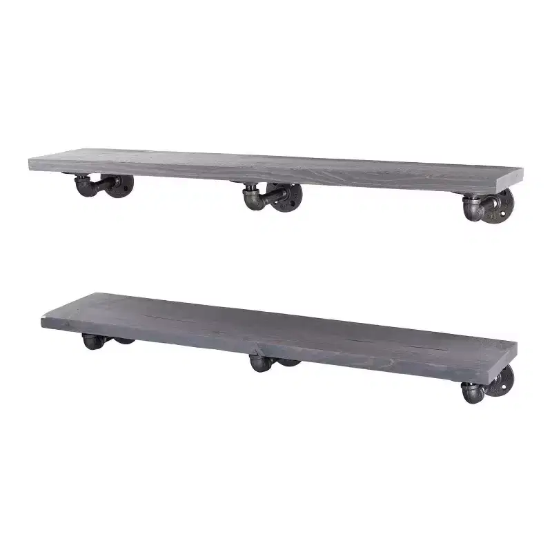 RESTORE Riverstone Grey 36 in. Shelves with L-Shaped Brackets by Pipe Decor