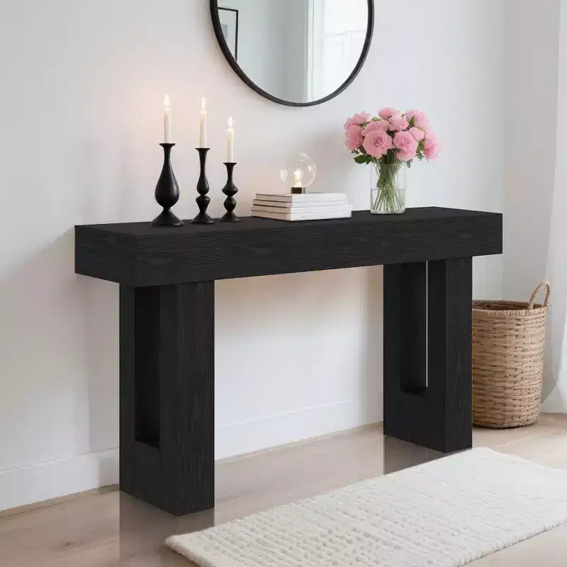 63-Inch Farmhouse Console Table - Narrow Wooden Sofa Side Table - Storage Shelf - Entryway, Hallway, Living Room, Behind Couch