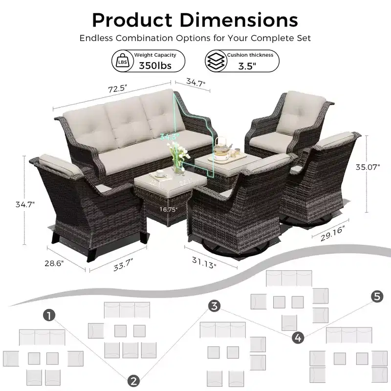 UPTIOT Premium Outdoor Modular Seating Set with Lounge Sofa and Chairs