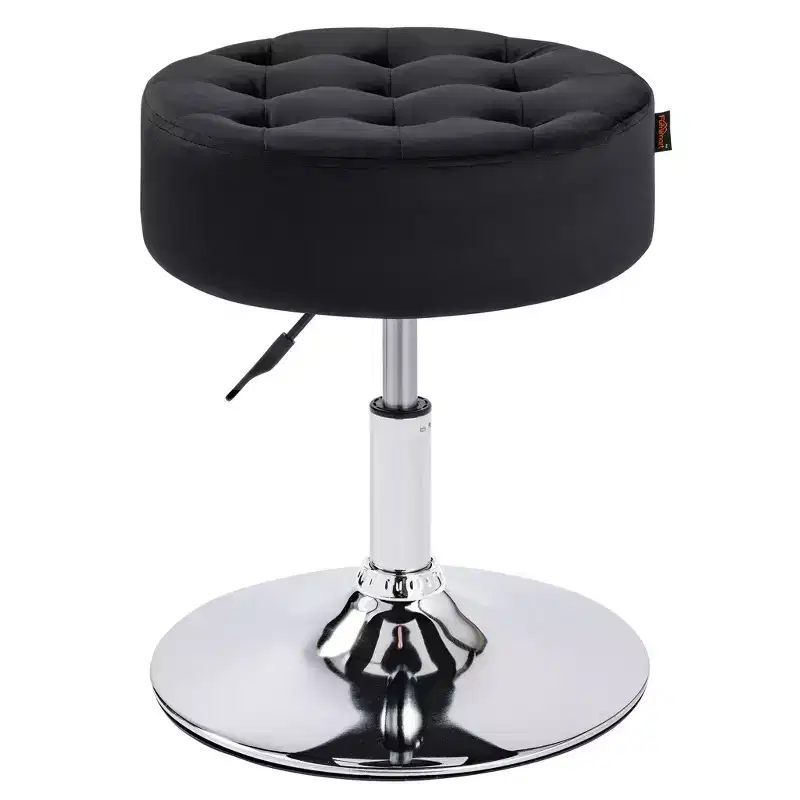 Furniliving Mid-Century Tufted Adjustable Swivel Makeup Ottoman Stool, Velvet, Big Size Round Vanity Stool Chair for Bedroom/Living Room