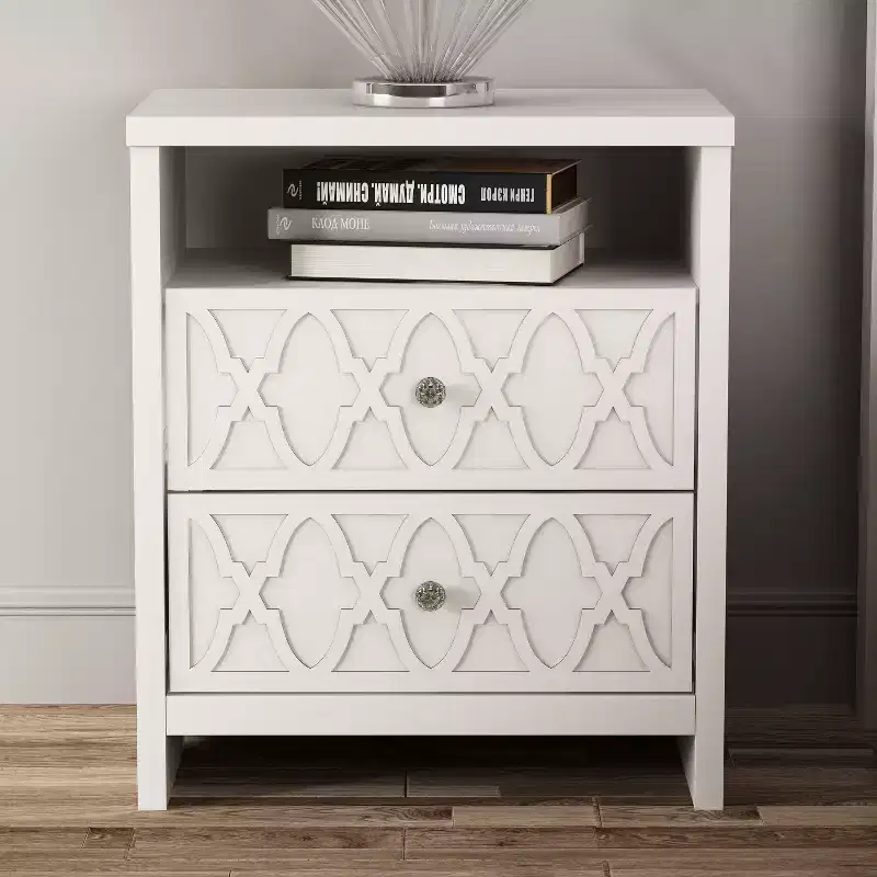 2-Drawer Nightstand with Open Shelf in White 22.8 W  15.7 D  26.8 H