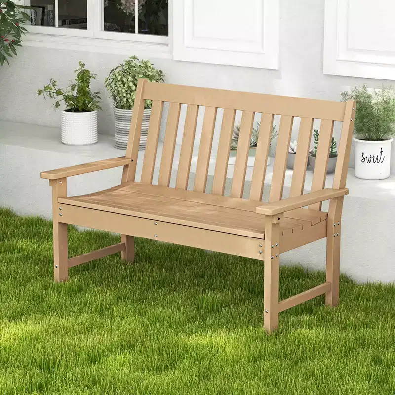 Costway Garden Bench All-Weather HDPE 2-Person Outdoor Bench for Front Porch Backyard Black/White/Gray/Beige