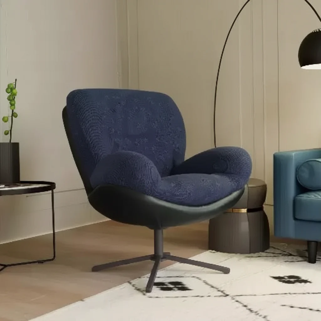 360 Swivel Ergonomic Office Chair - Chenille & Faux Leather, Black Metal Base