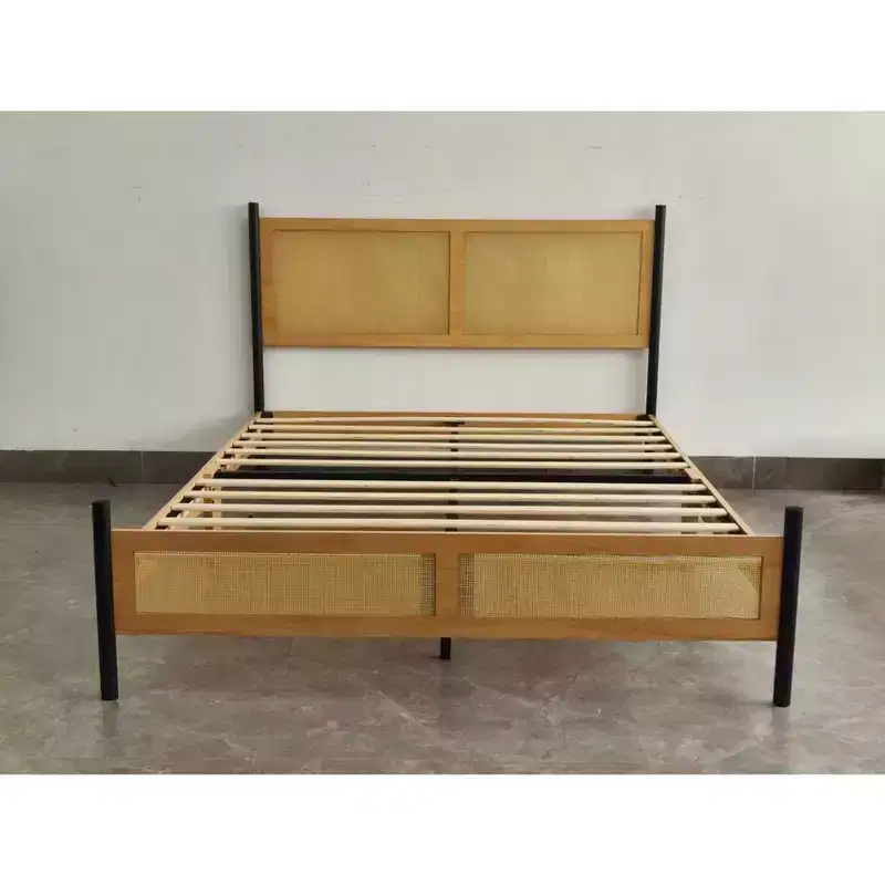 Woven rattan iron bed