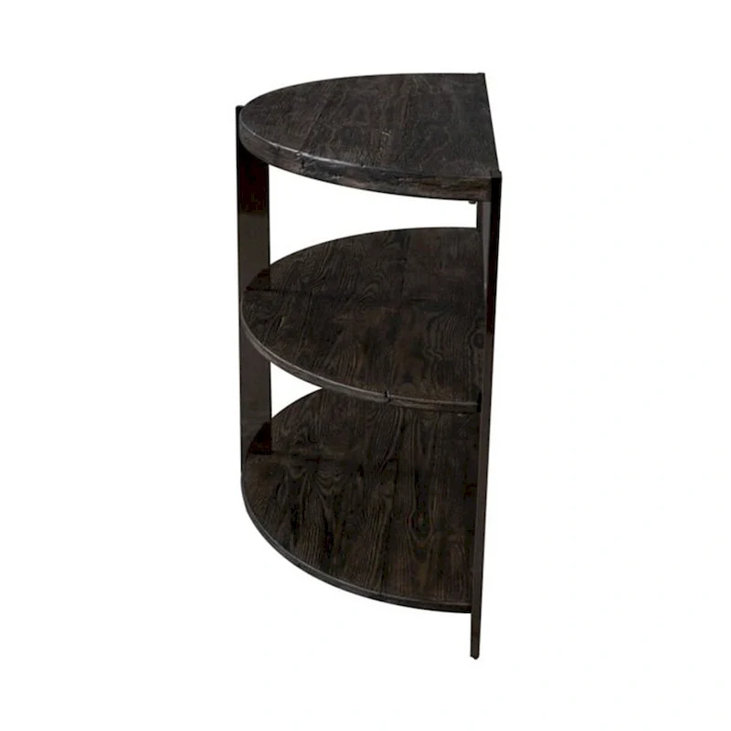 Roundhill Furniture Kalne Console Table Half Moon Shape with 2 Open Shelves, Charcoal Gray/Chrome Plated Metal