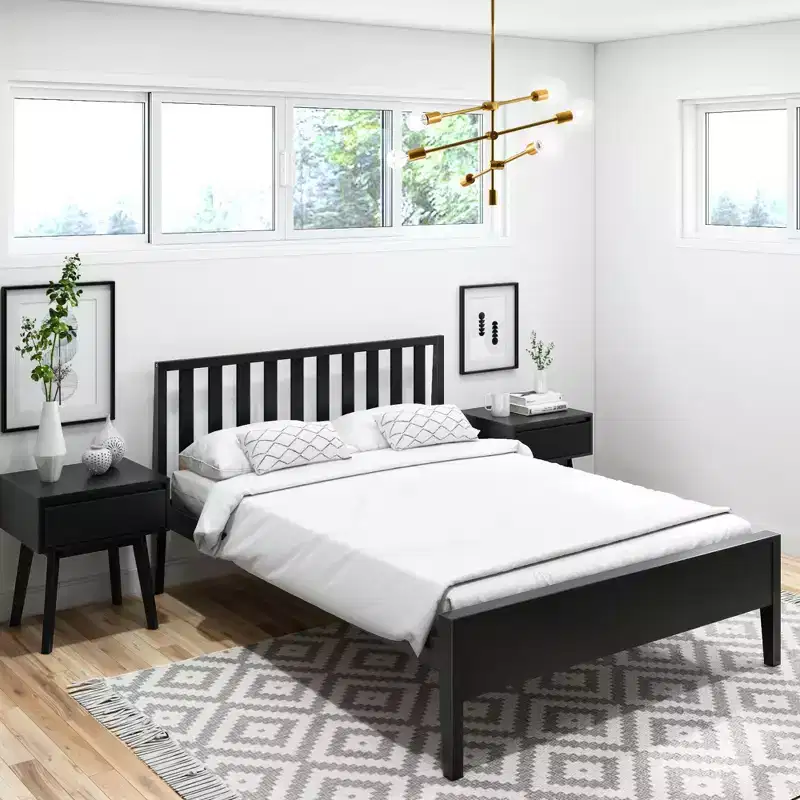 Plank+Beam Scandinavian Full Size Bed Frame with Headboard, Solid Wood Platform Bed for Adults