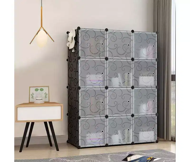 12-Cube Storage Organizer with Doors Stackable Bookcase Room Divider 180 lb Capacity Steel Frame