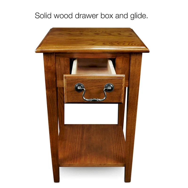 Medium Oak / Slate Black / White One-Drawer Square Side Table with Bottom Shelf
