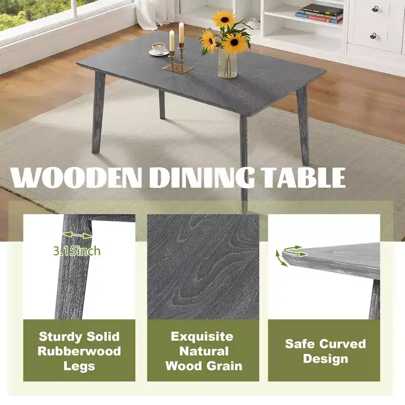6 Piece Wood Dining Room Table Set, Dining Room Rectangular Table with 4 Upholstered Chairs and Bench
