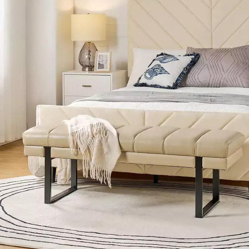 Fritz Modern Channel Tufted Design Upholstered Bench with Metal Legs|ART OF LIVING DESIGNS