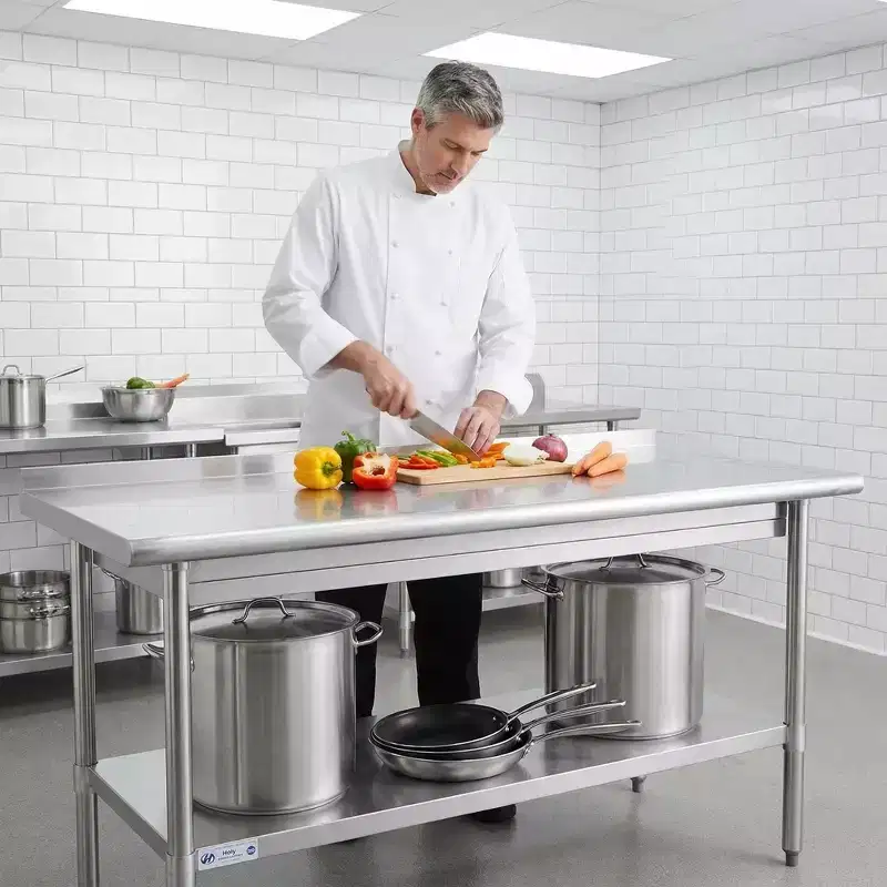 Heavy-Duty 60x30 Stainless Steel Work Table with Adjustable Shelf, NSF Certified, 520lb Capacity, Easy-Clean Surface for Commercial & Home Kitchens