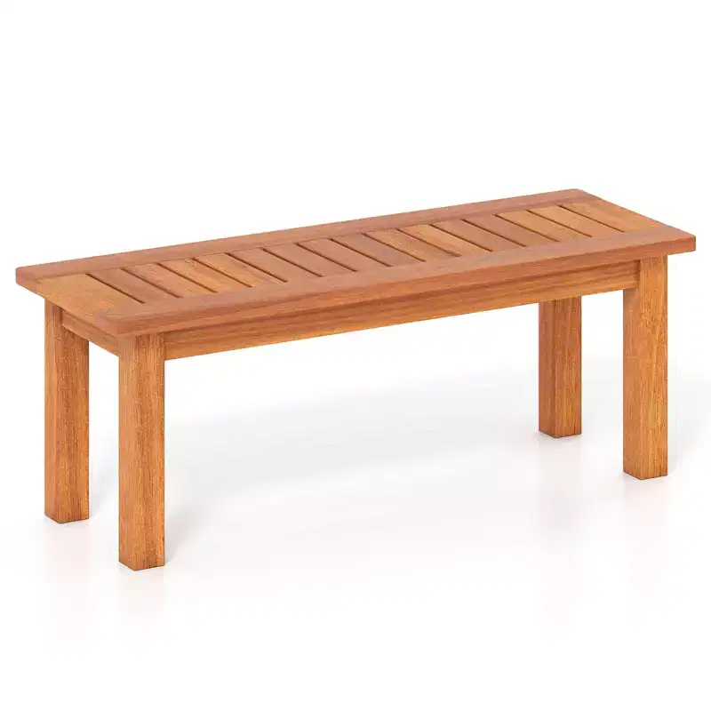 Costway 1/2 PCS 2-Person Outdoor Backless Bench w/ Slatted Seat Rustic Wooden Entryway Bench