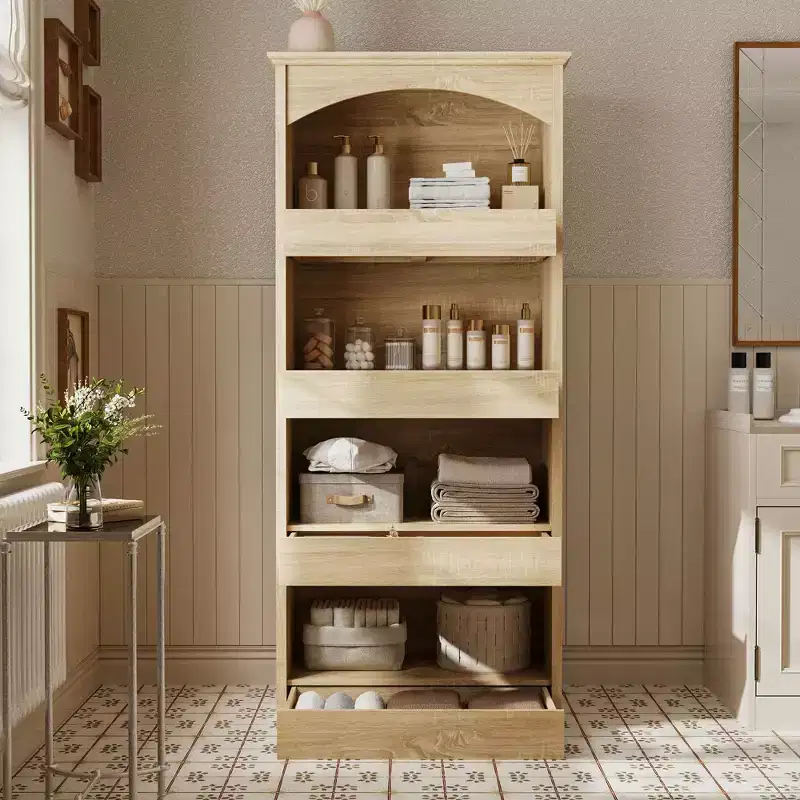 Famapy Wood Bathroom Cabinet Storage Cabinet - Shelves, Drawer Organizer for Toiletries
