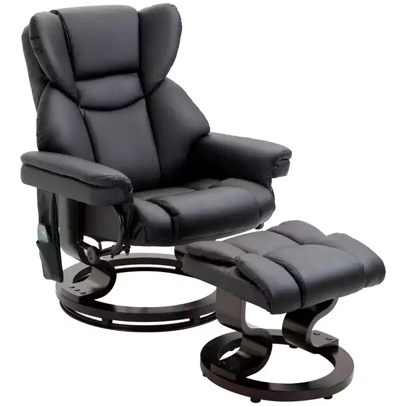 Massage Recliner Chair with Ottoman Footrest,10-Point Vibration and 360 Swivel,Faux Leather Reclining Chair for Living Room with Remote Control