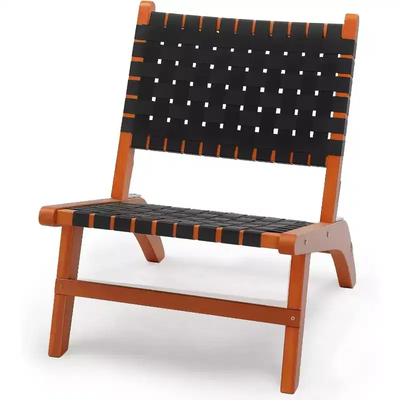 VINGLI Wooden Outdoor Chair, All-Weather Patio Seat with PE Woven Fabric, Adirondack Chair for Lawn, Balcony, Deck