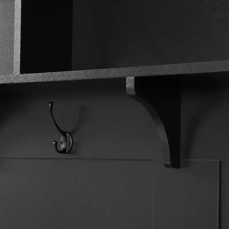 Modern Hall Tree with Storage Cabinet, 2 Large Drawers, Wide Bench and 5 Hooks, Entryway Organizer, Black