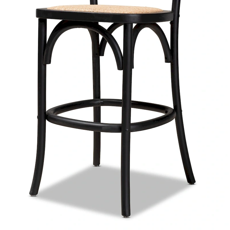 Vance Mid-Century Modern Woven Rattan and Wood Counter Stool