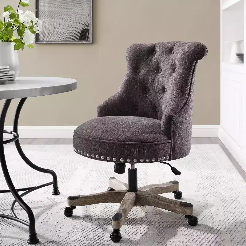 Ergonomic Office Chair with Walnut Wood Base, Adjustable Height & Swivel