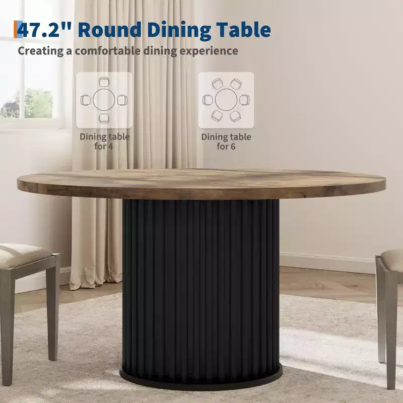 COZONY 47 Round Dining Table for 4-6, Farmhouse Circle Kitchen Table with Waveform Metal Pedestal Base
