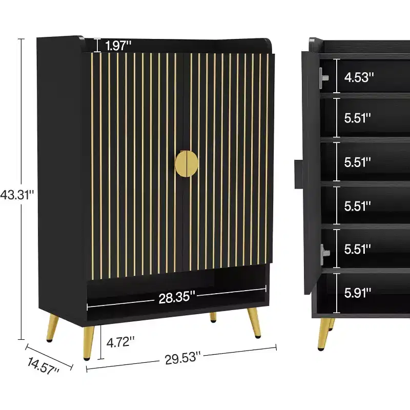 Lantine Shoe Cabinet with Doors, 7-Tier Shoe Storage Cabinet with Adjustable Shelves, for Entryway, Hallway, Closet, Living Room, Black