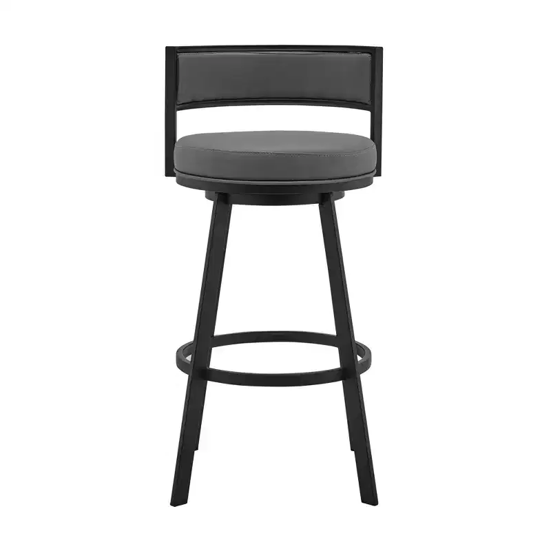 26 Gray And Black Faux Leather And Iron Swivel Low Back Counter Height Bar Chair