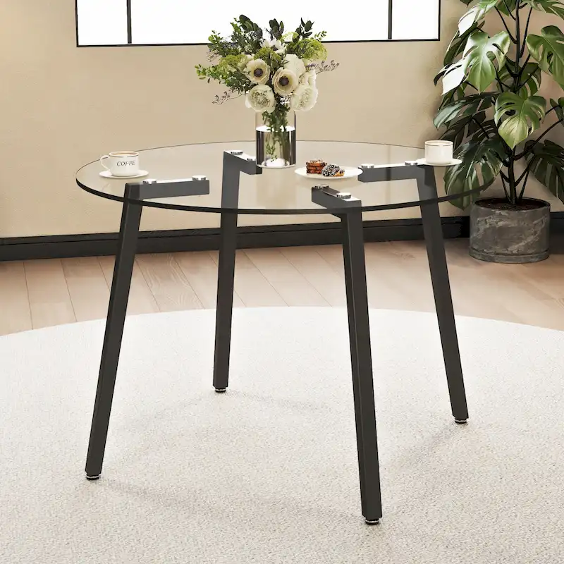 Black / Transparent / Gold Square Tempered Glass Dining Table, Seats 4
