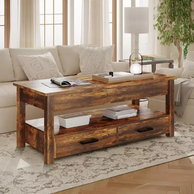 Hausource 47.2 Lift Top Coffee Table with Storage Drawers, Hidden Compartment