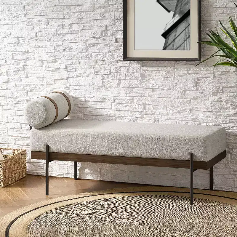 Entryway Bench with Removable Pillow, Industrial Style