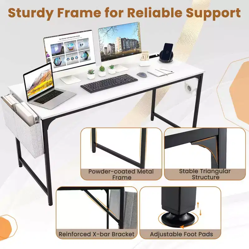 /4/6 Meeting Room Desk with Charging Station & Headphone Hook Metal Frame White