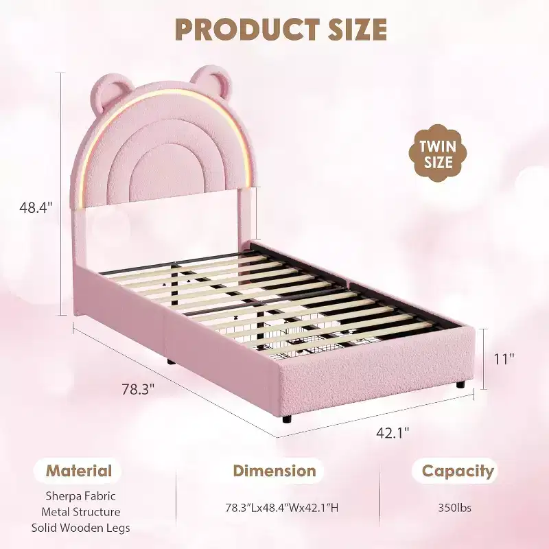 Twin Size Platform Bed Frame with Storage Drawers and LED Headboard