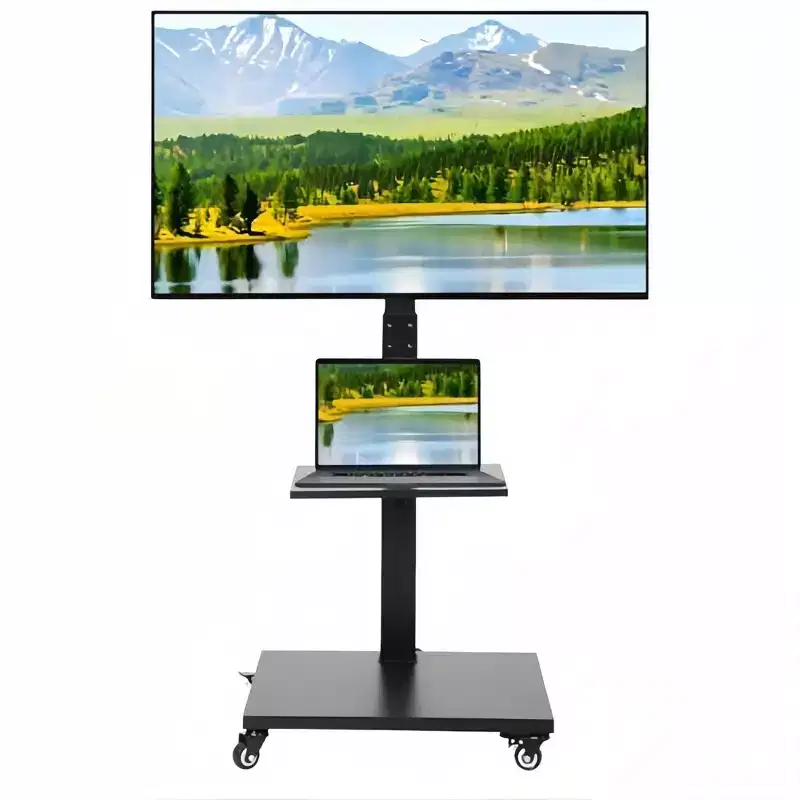Mobile TV Cart  Height-Adjustable Rolling Stand with Locking Casters for 32-75 inch TVs, Swivel/Tilt Base & Open Shelf