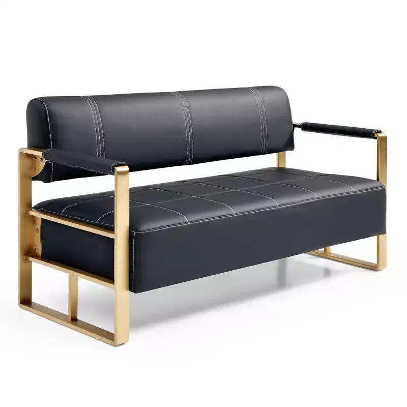 Faux Leather Loveseat Sofa with Gold Metal Arms 57.9''W