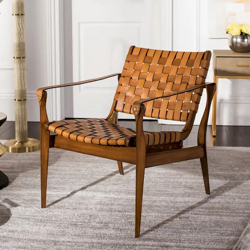SAFAVIEH Couture Zenica Leather Safari Chair - 24.5 W x 30 L x 30 H - 25W x 30D x 30H