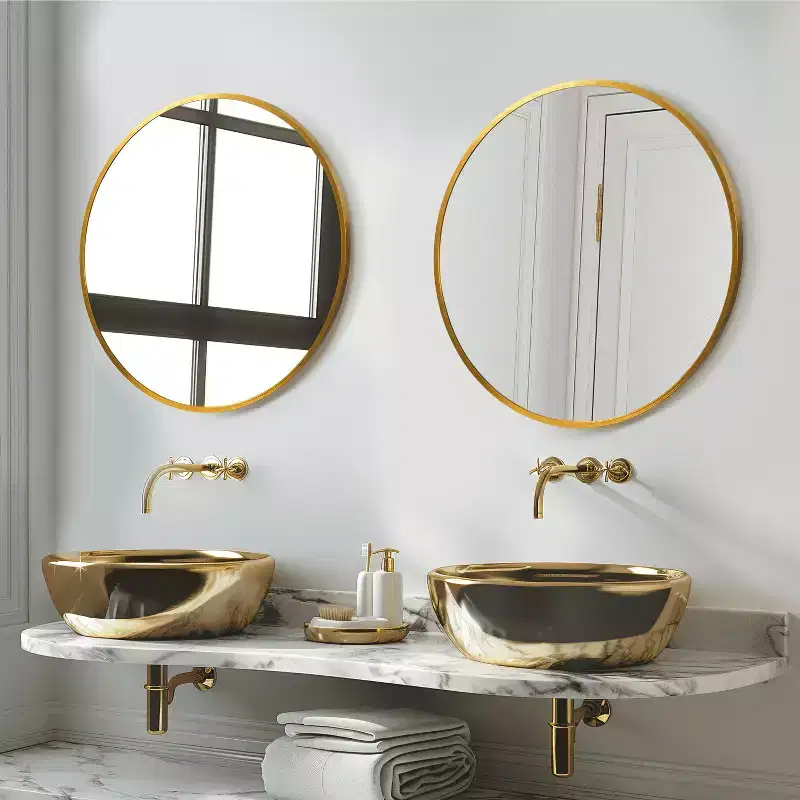 20x20x1in Hanging Mirror Aluminum Alloy Thin Edge Gold Round