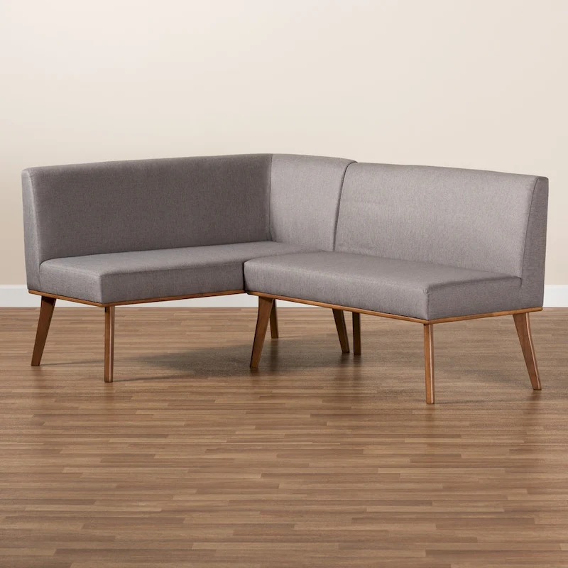 Odessa Grey Fabric and Walnut Wood 2-PC Dining Nook Banquette Set