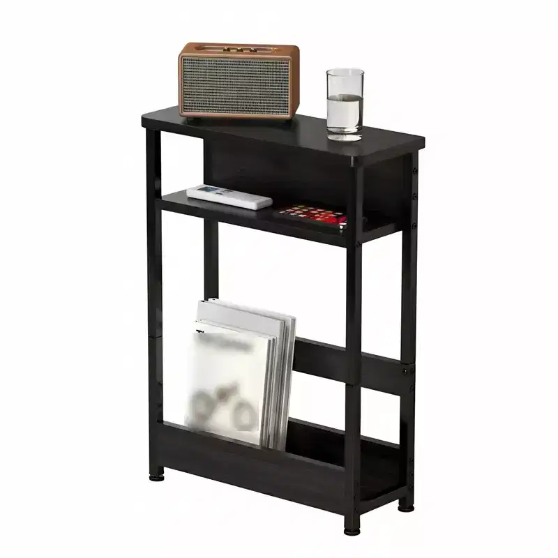 Modern Sofa Side Table, 3 Tier Wooden Narrow End Table, Slim Bedroom Nightstand, Accent Bedside Table for Small Space Living Room Bedroom