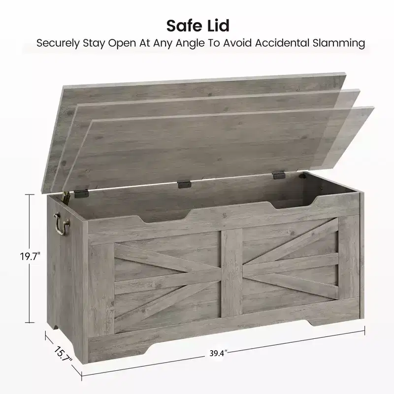Versatile Wooden Storage Bench with Safety Hinge Lid - Farmhouse Style Chest and Toy Organizer for Entryway, Living Room, Bedroom