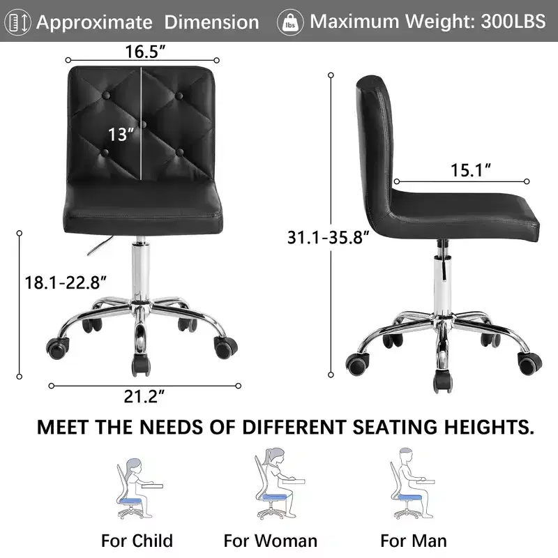 VECELO PU Leather Modern Office Computer Chair with Upholstery and Adjustable Metal Base, Mid-Back Armless Swivel Office Chairs