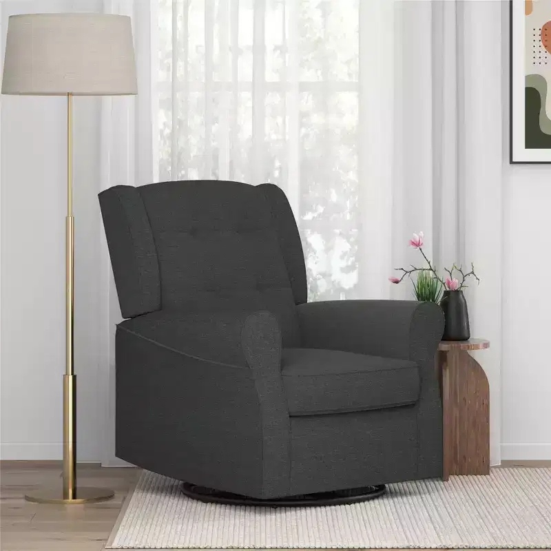 Nursery Tufted Wingback Gliding Chair – Linen Upholstery, 360° Swivel, 250 lb Capacity