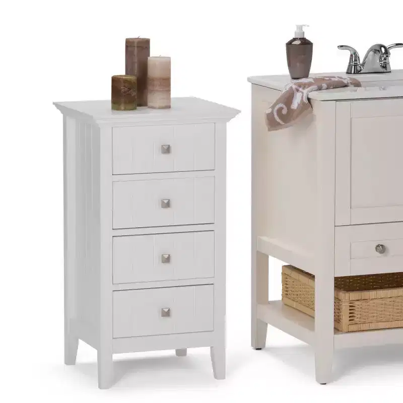 WyndenHall Normandy Four Drawer Floor Storage Bath Cabinet White : Microfiber, Machine Washable, Non-Slip Backing
