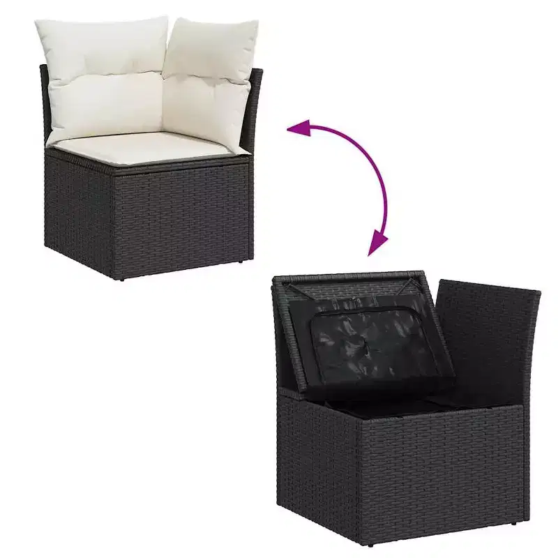 vidaXL Garden Sofa Set Black PE Rattan Large Adjustable Feet
