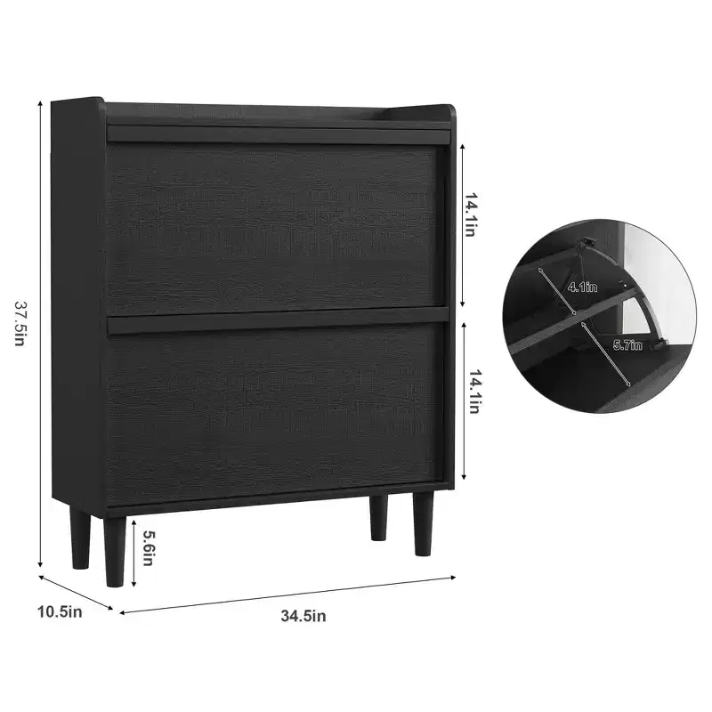 Shoe Cabinet with 2 Flip Drawers, Wooden Shoe Organizer Cabinet