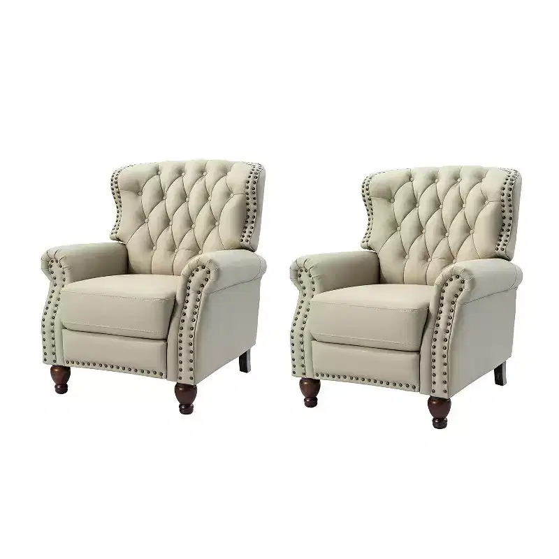 Transitiona Wooden Upholstery Genuine Leather Recliner with Nailhead Trim for Living Room and Bedroom