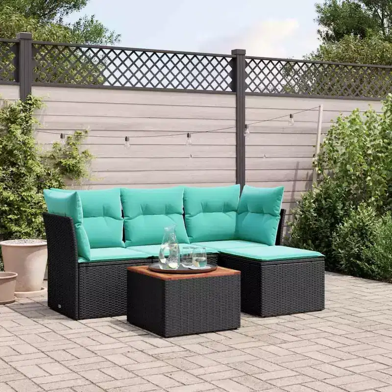 vidaXL 5 Piece Patio Sofa Set with Cushions Poly Rattan