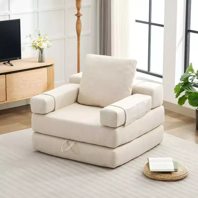 Fold-Down Convertible Sleeper Sofa Chair with Removable Armrests & Washable Cover