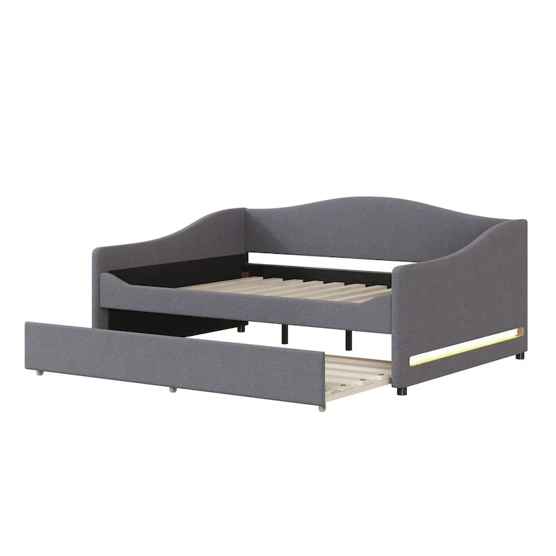 Full Teddy Fleece Daybed with Trundle and LED Lights
