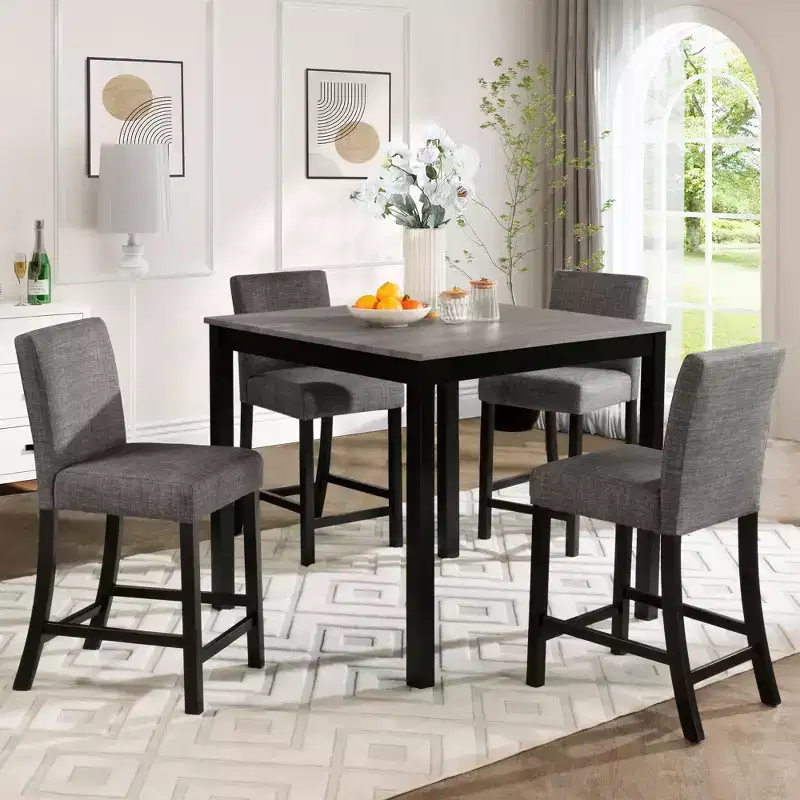 5-Piece Counter Height Table Set with 4 Chairs, Counter Height Table Set for 4 with Chairs