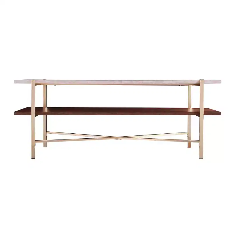 Ardmillan Rectangular Cocktail Table with Storage - Brass - SEI